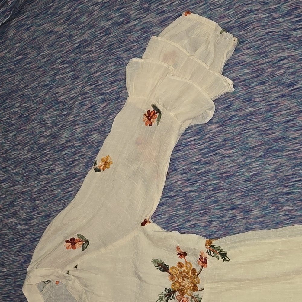 Fig and Flower Women's Embroidered Floral Print Dress Ivory Size Petite L - Picture 5 of 9